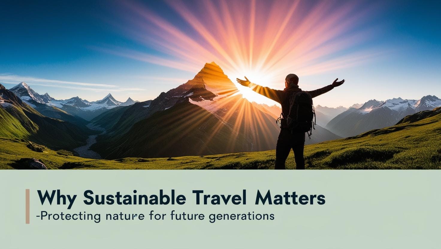 Sustainable travel with a traveler hiking eco-friendly in nature.