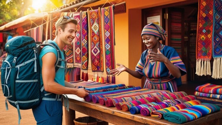 Sustainable travel with a traveler hiking eco-friendly in nature.